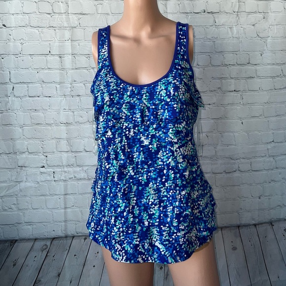 Apt. 9 Tops - Apt. 9 Dark Blue, Green & White Polka dot Tank top size S